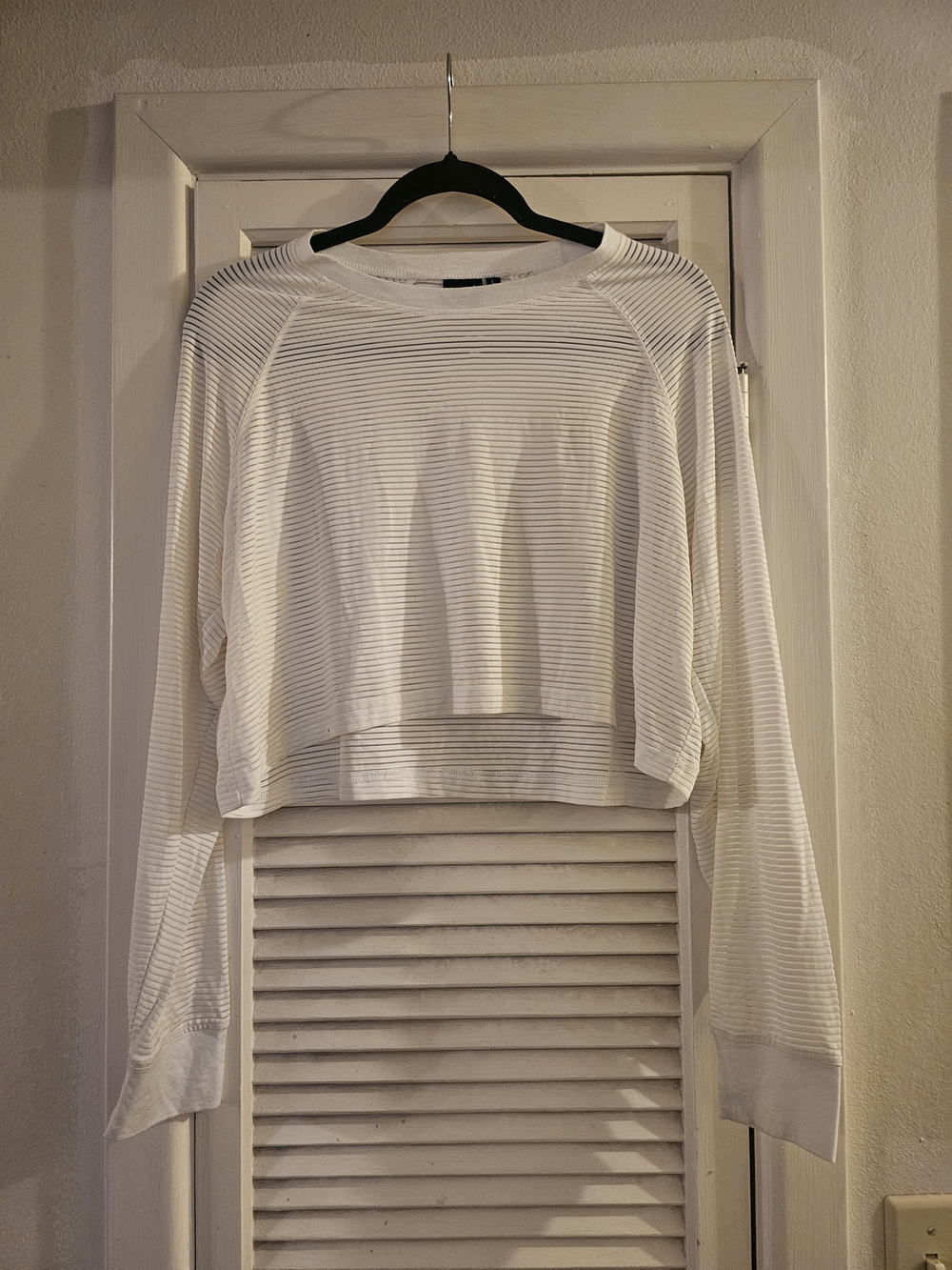 3/$13 Mono B White Cropped Long-Sleeve Striped Top